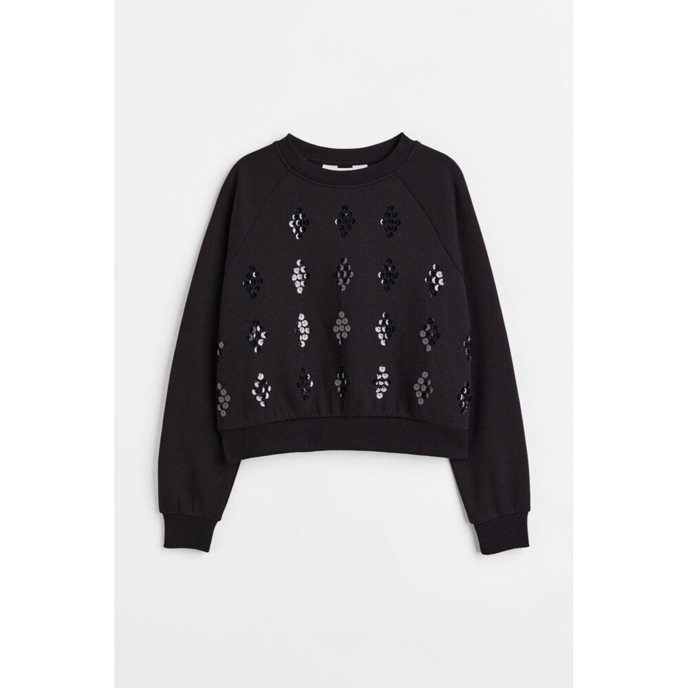 H&M Girls Black Diamond Sequin Embellished Sweatshirt Pullover Sweater 16-18
